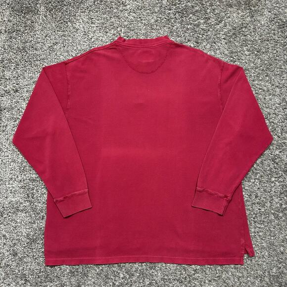 Vintage Garment Dyed Henley Shirt Cabelas Faded Cotton 90s Long Sleeve Red XL - Picture 7 of 8